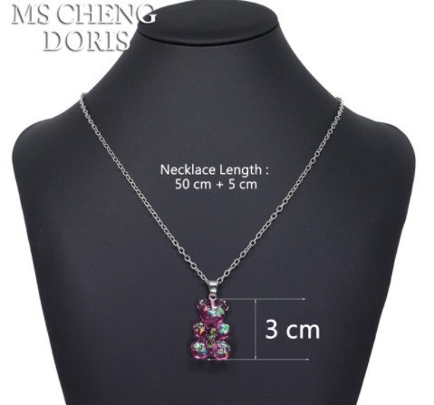 Прикраси з ведмедиками кулон, рожеве з перламутром - довжина ланцюжка 50см, смола, цинковий сплав Київ - фото 1