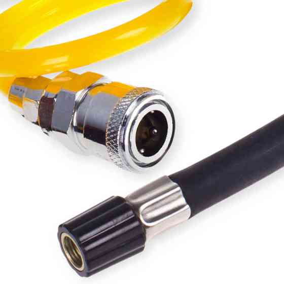 Шланг подкачки колес от компрессора спиральный под быстросъем 5м манометр, дефлятор Штурмовик для Мукачево