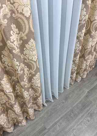 Комплект готовых штор VR-Textil Лен Корона Мария № 1269ш Капучино с бежевым 200х270 см 2 шт (32-302) Киев