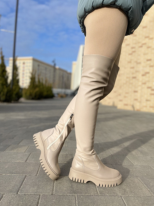 Ботфорти жіночі 1202 капучіно шкіра натуральна зима євро-хутро висота 56см обхват гомілки 34-36 Коломия - фото 5