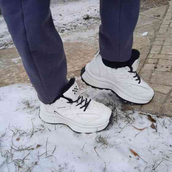 -Жінні зимові Білі Кросівки з МЕХОМ на Високому Підошві Мокасини (розміри: 36) — 07-2 Дніпро