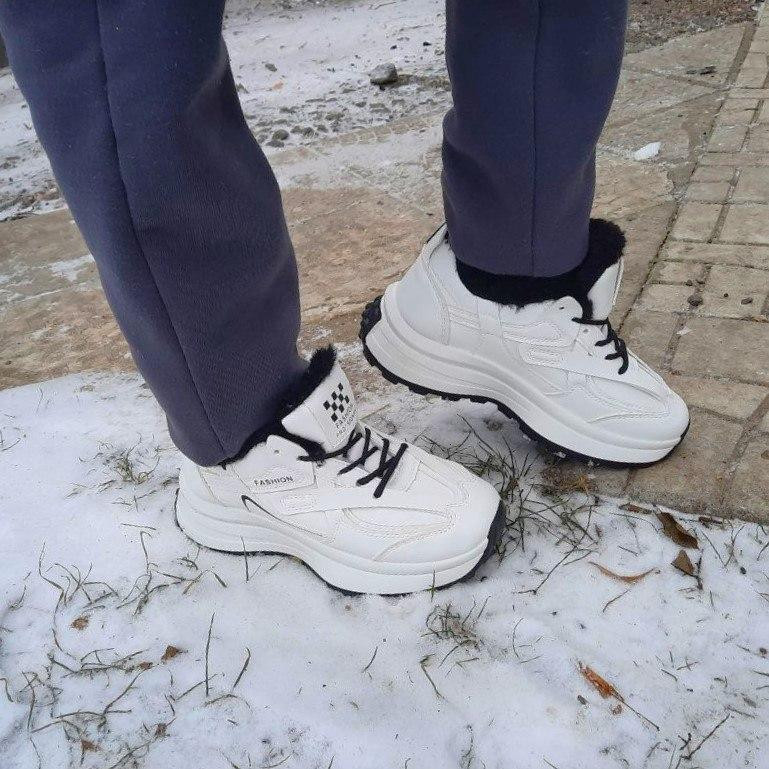 -Жінні зимові Білі Кросівки з МЕХОМ на Високому Підошві Мокасини (розміри: 36) — 07-2 Дніпро - фото 3