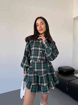 Жіночий стильний костюм-двійка: сорочка та спідниця в карту тіар Зелений, 46/48 Одеса