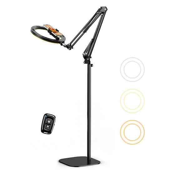 Кільцева лампа штатив трипод Evershop 10" надголова кронштейн регульована висота 70.8" USB тримач для телефону 3 кольори 10 рівнів Київ