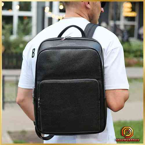 Большой мужской городской рюкзак из натуральной кожи, кожаный портфель черный для мужчин Черный Киев