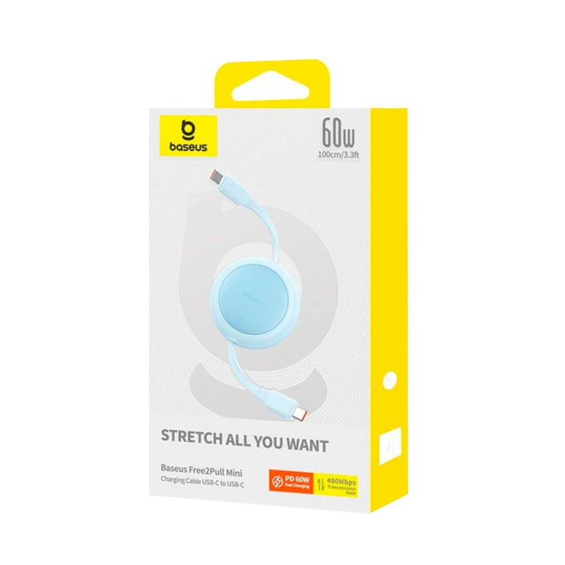 Кабель Baseus Free2Pull Mini Charging Cable USB-C to USB-C 60W 1m Galaxy Blue Киев - изображение 9