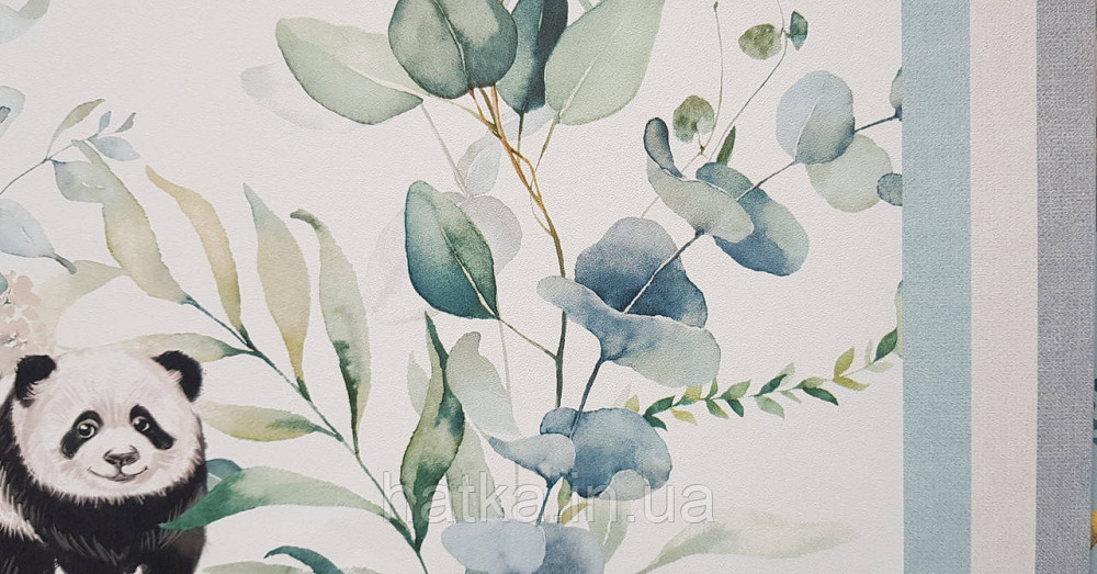 Шпалери флізелінові еко Rasch Kids World 0.53х10 дитячі ведмедики панда зелені листя гілки на білому Київ - фото 4