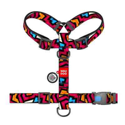 Шлей для собак WAUDOG Nylon анатомическая H-образная с QR-паспортом "Граффити" пластиковый фастекс XL (323-0021) Винница