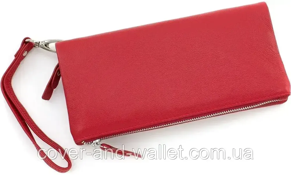 Червоний тонкий жіночий гаманець на дві блискавки з натуральної шкіри ST 022 Київ - фото 8