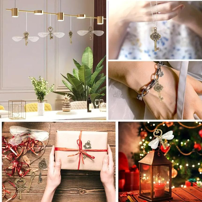 Набір для створення прикрас із літаючими ключами — 40 крил, 40 вінтажних ключів, еластична нитка | д Київ - фото 5