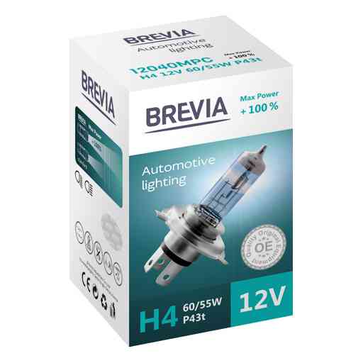 Галогенова лампа Brevia H4 12V 60/55W P43t Max Power +100% CP Львів
