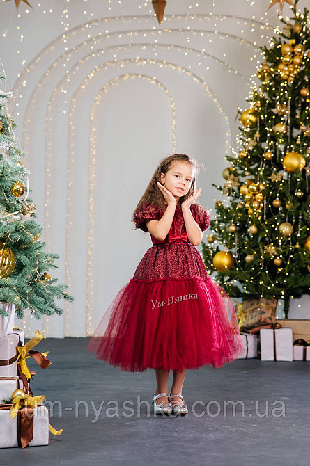 Святкова пишна бордова сукня для дівчинки з глітером Кривий Ріг - фото 3