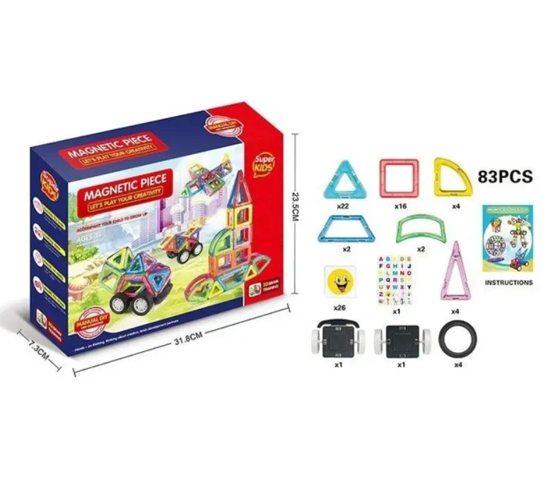 Конструктор магнітний Magnetic Piece з 2 основами на колесах 83 деталі (M 2266-14) Чернигов - изображение 1