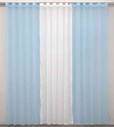 Комплект з шифону, декоративна гардина світло-блакитний з білим 002дк (н130-н101) Київ
