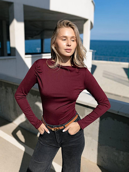 Жіночий базовий боді з драпіруванням мікродайвінг Бордо, 42/44 Одеса - фото 9