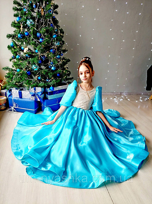 Длинное нарядное голубое платье из королевского атласа на 5-7 лет Кривой Рог - изображение 6