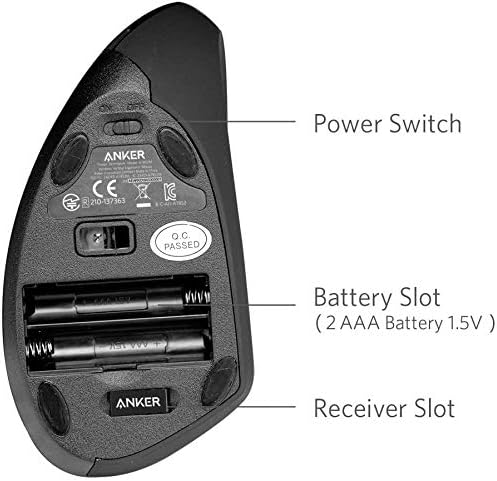Беспроводная вертикальная мышь Anker A7852 2.4 ГГц, USB, 800/1200/1600 DPI, 5 кнопок, черная Киев - изображение 9