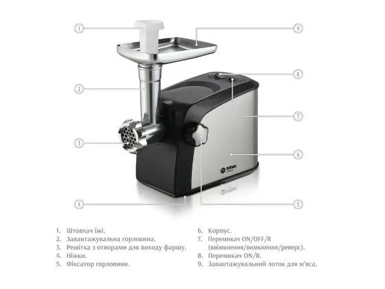 Электрическая мясорубка BITEK BT-3700 4200 Вт с насадками для колбас, кеббе, овощерезкой и соковыжим Киев