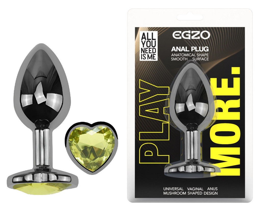 Анальная пробка с кристаллом EGZO - Dark Silver Heart Plug Lime size M Sex Aura Киев - изображение 1