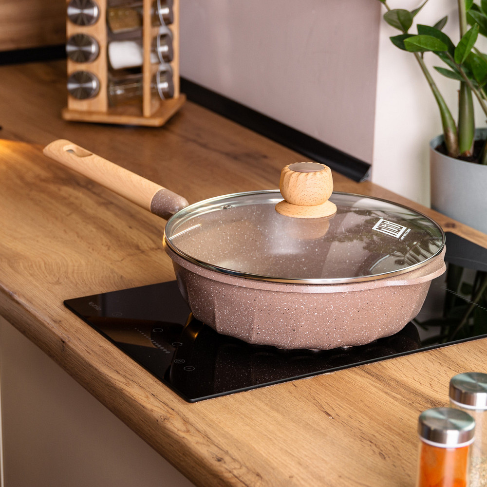 Алюмінієвий сотейник 4,3 л мармуровий з антипригарним покриттям Ø 28 см бежевий MGC HP-4-437CO Коломия - фото 6