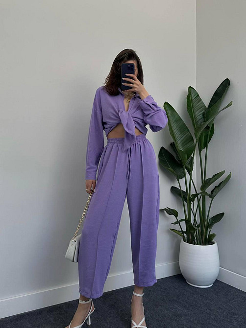 Жіночий легкий брючний костюм-двійка: сорочка та штани американський креп Лаванда, 44/46 Одеса - фото 5