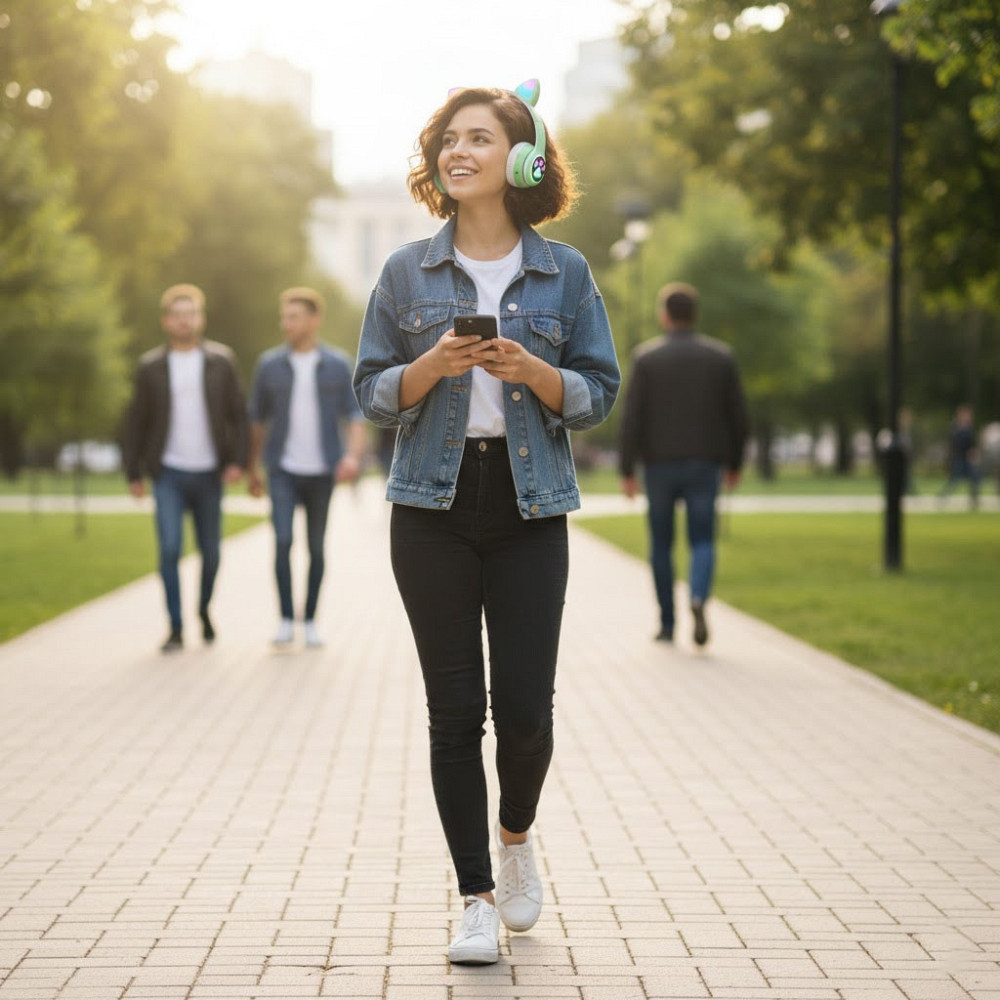 Бездротові навушники з котячими вушками, VZV-23M, Зелені / Дитячі Bluetooth навушники з мікрофоном Київ - фото 2