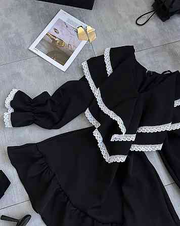 Женское романтичное платье с длинным рукавом костюмка + кружево Черный, 44/46 Одесса