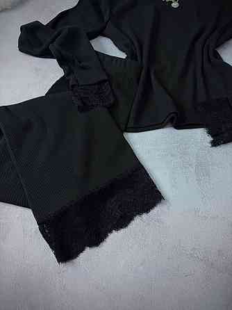 Жіночий стильний костюм мереживо Лонг+спідниця рубчик+мереживо Одеса