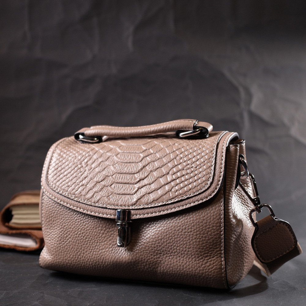 Жіноча шкіряна сумка з цікавою металевою засувкою Vintage 22418 Бежевий Київ - фото 10