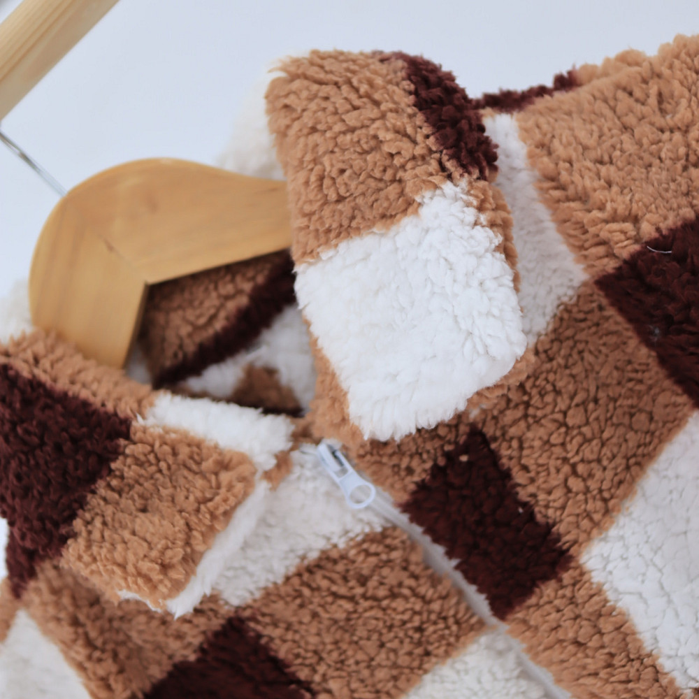 Дитяча тепла куртка тедді на змійці в бежеву клітинку Кам'янець-Подільський - фото 3