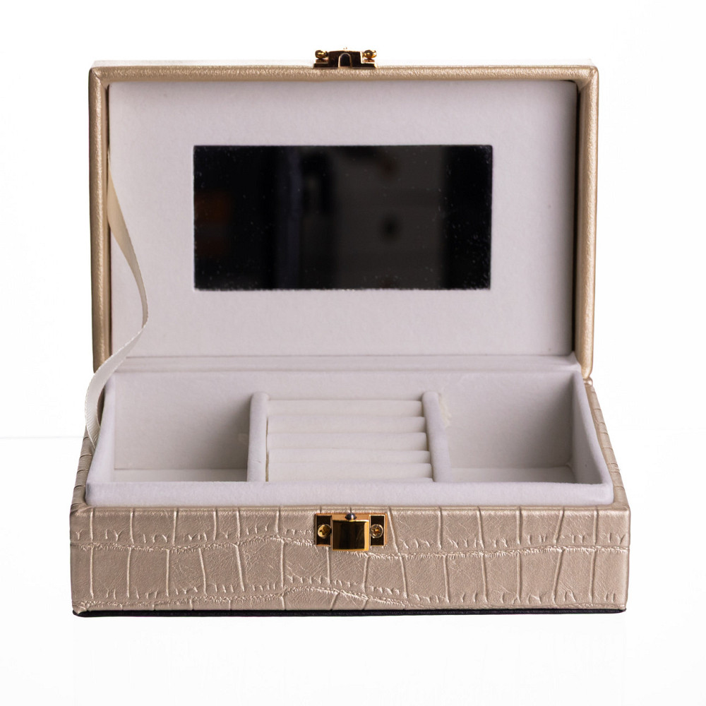 Скринька для прикрас з еко шкіри 3 відділення з дзеркалом 16×10×6 см Золотистий HP-5-18GOLD Коломыя - изображение 3