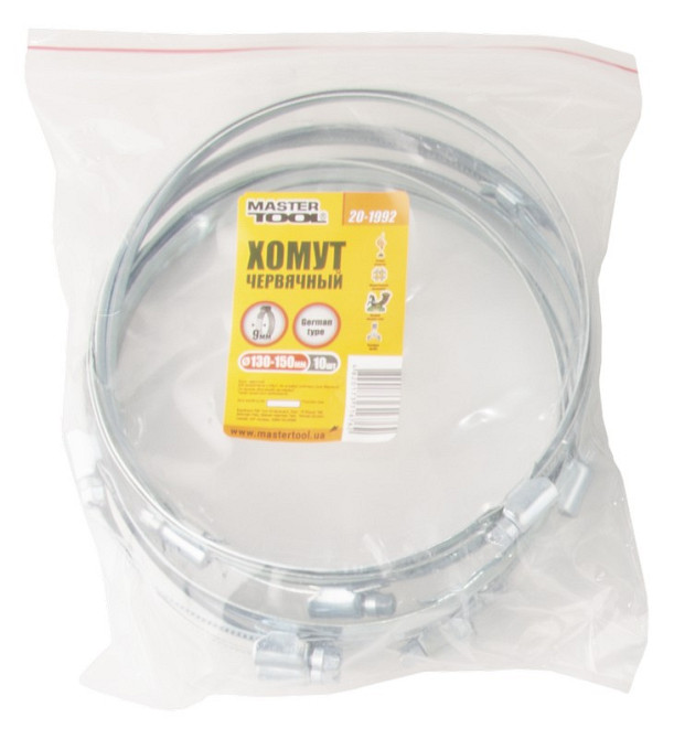 MASTERTOOL Хомут черв'ячний MASTERTOOL German type W1 DIN 3017 9.0 мм Ø 130-150 мм 10 шт 20-199 Коломия - фото 6