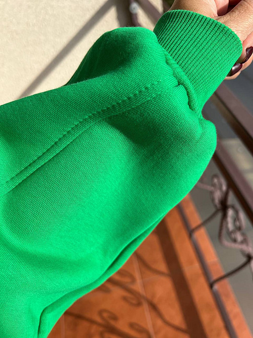 Світшот жіночий OLIVIA 2479 широкий оверсайз утеплений вишивка малюнок one size, зелений, one size Київ - фото 4