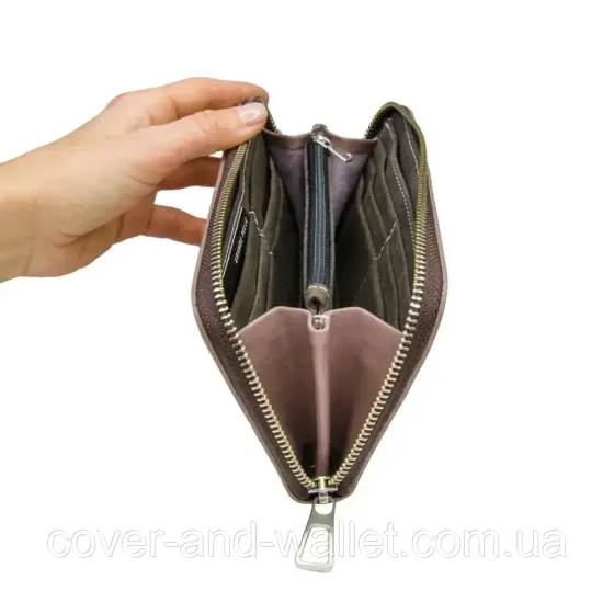 Фирменный кожаный кошелёк на молнии пудрового цвета ручной работы Grande Pelle Serpente Киев