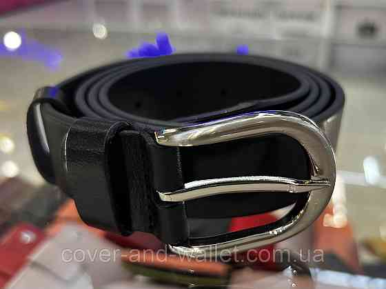Женский ремень под брюки и джинсы из итальянской кожи с класической пряжкой 35 мм Puos Чорный Киев