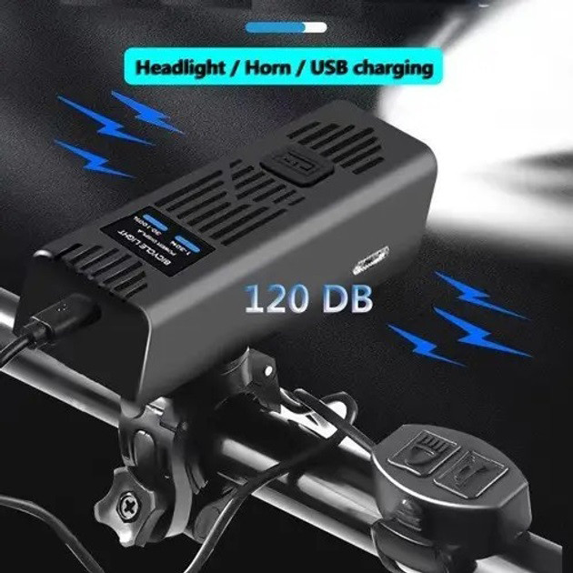 Велофара з сигналом MT-007-T6, від USB + виносна кнопка / Акумуляторна водонепроникна фара  Бровари - фото 3