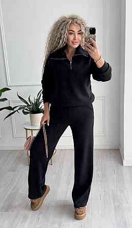 Жіночий стильний і теплий в'язаний костюм осінь-зима на трикотажній основі. Чорний, 42/44 Одеса