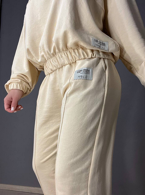 Костюм женский CAPPITONE 101181 худи с капюшоном резинка и брюки джоггеры шов светло бежевый, світло-бежевый, L Киев - изображение 2