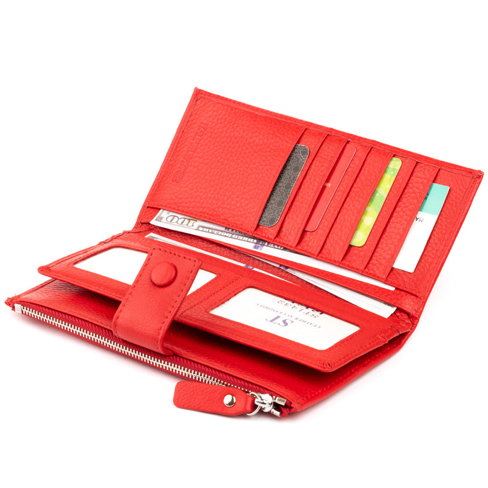 Оригинальный кошелек кожаный женский на хлястике с кнопкой ST Leather 19281 Красный Киев - изображение 7