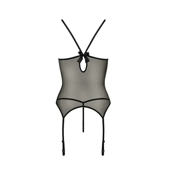 Корсет з пажами Passion MELANIA CORSET L/XL, black, трусики, напівпрозорий Львів