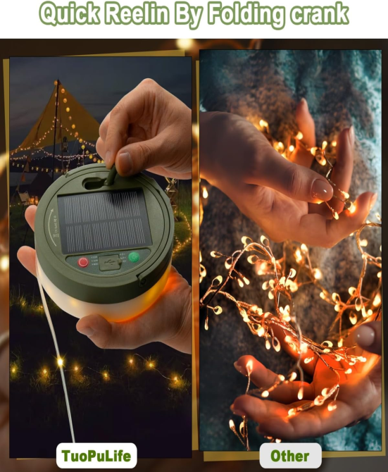 Солнечная кемпинговая гирлянда 10 м с фонарём, тёплый белый и RGB свет, пульт, 8 режимов, 3600 мАч, USB Киев - изображение 8