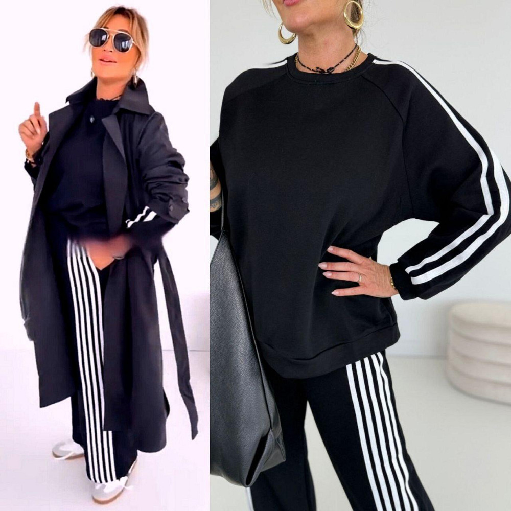 Жіночий теплий костюм-двійка батал із лампасами пума плюш Чорний, 56/58 Одеса - фото 2