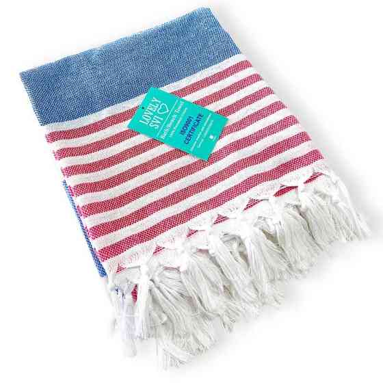 Рушник пештемаль Lovely Svi бавовняний, пляжний, хамам, spa - XХL 100x180 см Blue/Red Stripes (1032025) Київ