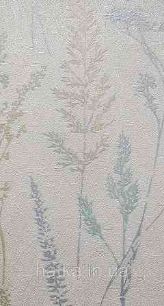 Шпалери вінілові на флізеліні Grandeco Universe 5 гілки листя квіти перламутр бірюза срібло на молочному Київ