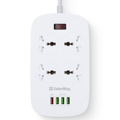 Мережевий фільтр живлення ColorWay 4 розетки/4USB White 1.8м (1QC3.0 + 3 AUTO ID) (CW-CHU44QW) Вінниця - фото 9