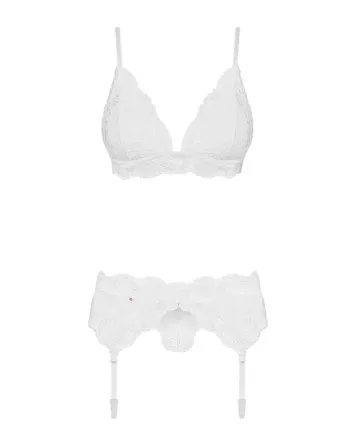 Мереживний комплект білизни Obsessive 810-SEG-1 L/XL White, бюстгальтер, стрінги, пояс для панчіх Львів