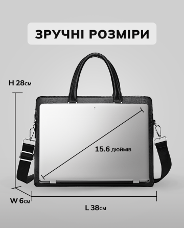 Кожаная мужская деловая сумка 38x29x8, папка портфель для работы Tiding Bag 30987 черная Винница