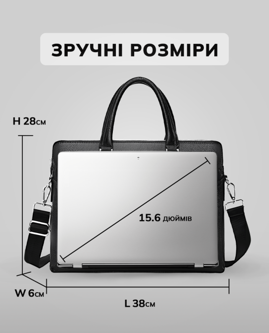 Кожаная мужская деловая сумка 38x29x8, папка портфель для работы Tiding Bag 30987 черная Винница - изображение 4