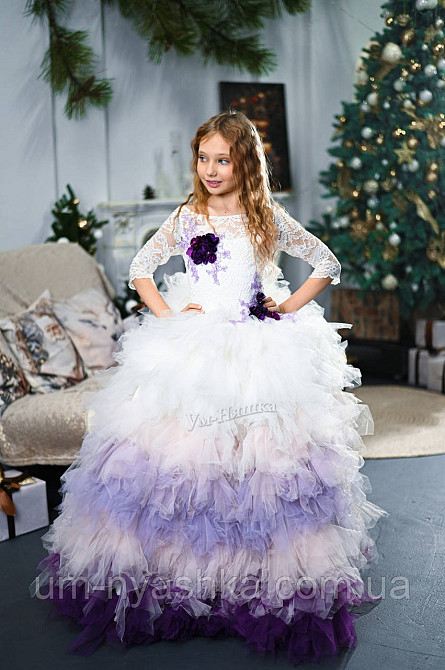 Лавандовое нарядное платье омбре с рукавчиками 140-158 Кривой Рог - изображение 2