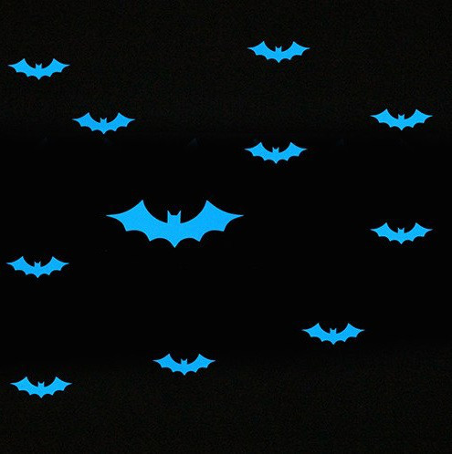Наклейки на Хелловін люмінесцентні Кажани 20 на 9 см блакитний Київ - фото 2
